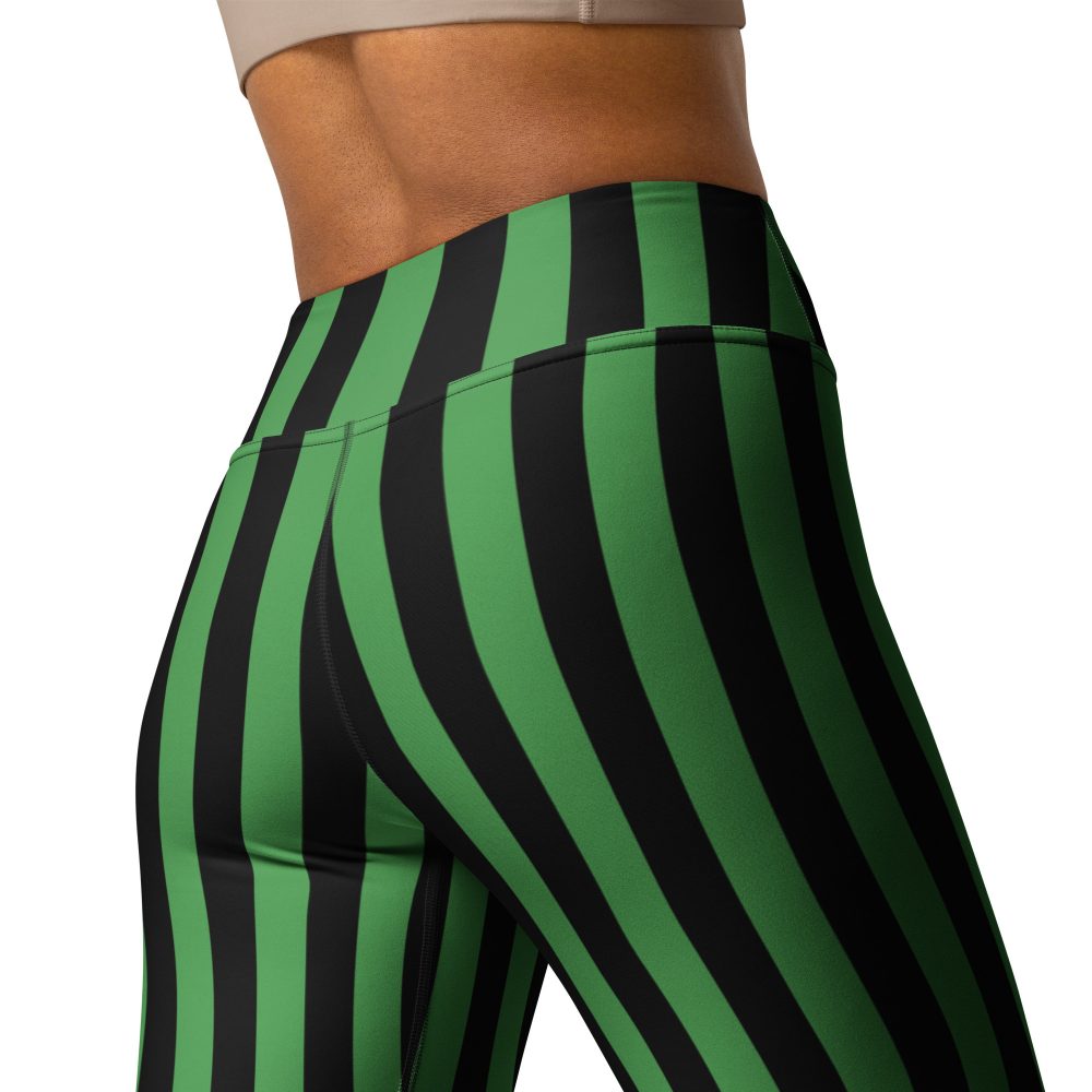 Green and Black Stripes Halloween Witch Pirate Costume Striped Yoga Leggings - Image 7