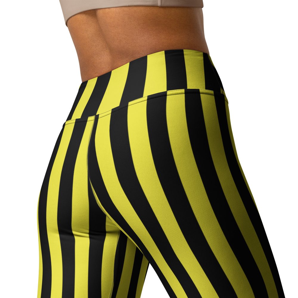 Yellow and Black Stripes Pirate Witch Goth Costume Striped Yoga Leggings - Image 12