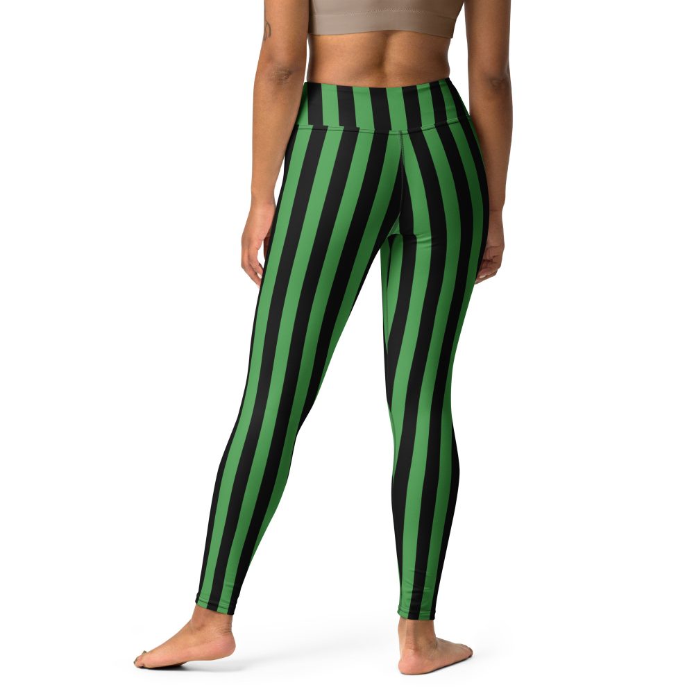 Green and Black Stripes Halloween Witch Pirate Costume Striped Yoga Leggings - Image 5