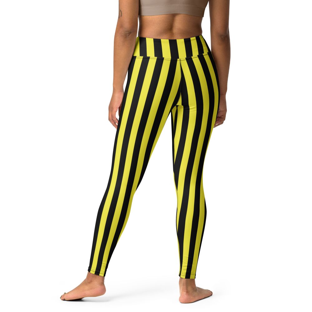 Yellow and Black Stripes Pirate Witch Goth Costume Striped Yoga Leggings - Image 10