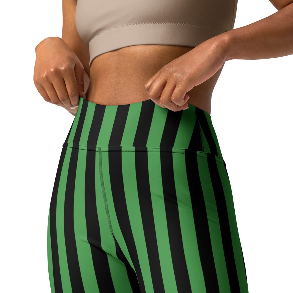 Green and Black Stripes Halloween Witch Pirate Costume Striped Yoga Leggings - Image 6