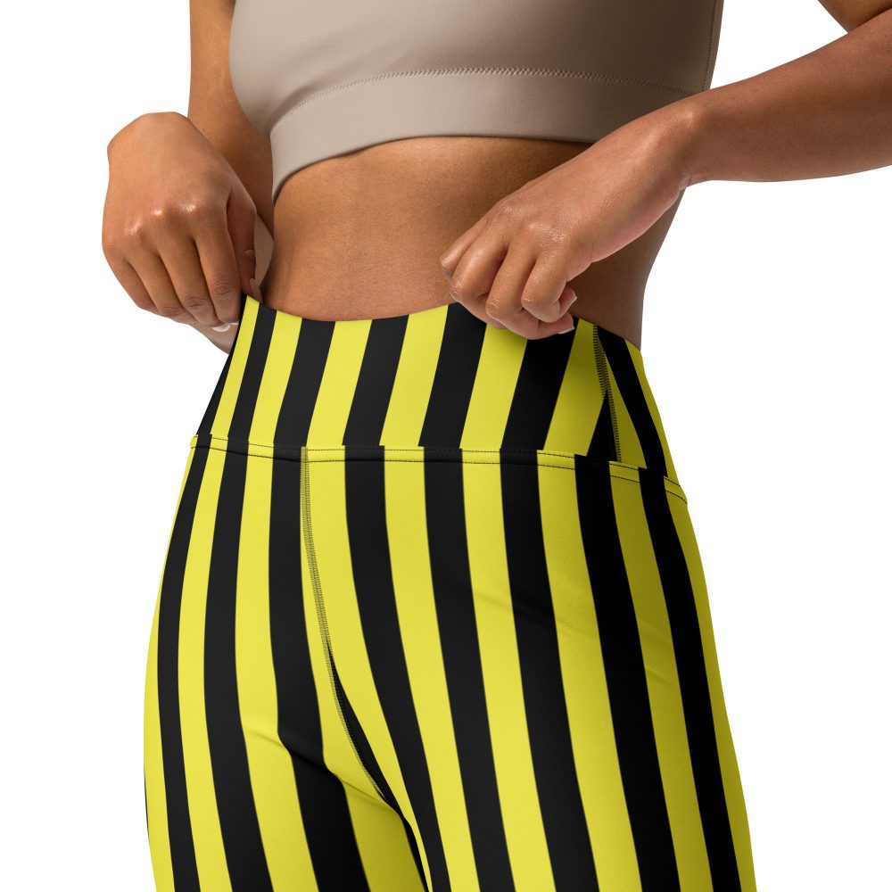 Yellow and Black Stripes Pirate Witch Goth Costume Striped Yoga Leggings - Image 11