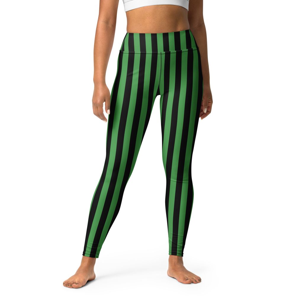 Green and Black Stripes Halloween Witch Pirate Costume Striped Yoga Leggings