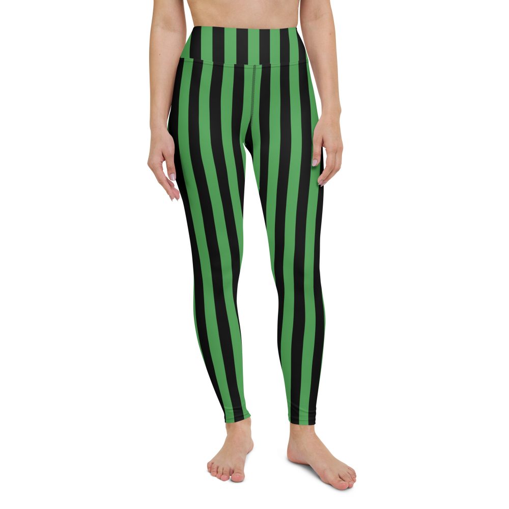 Green and Black Stripes Halloween Witch Pirate Costume Striped Yoga Leggings - Image 3