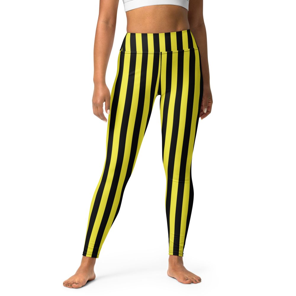 Yellow and Black Stripes Pirate Witch Goth Costume Striped Yoga Leggings