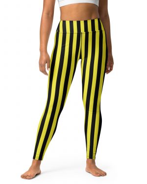 Yellow and Black Stripes Pirate Witch Goth Costume Striped Yoga Leggings