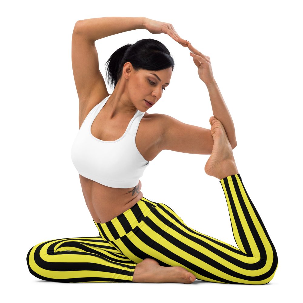 Yellow and Black Stripes Pirate Witch Goth Costume Striped Yoga Leggings - Image 6