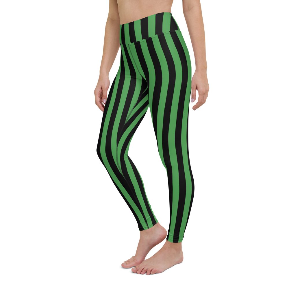 Green and Black Stripes Halloween Witch Pirate Costume Striped Yoga Leggings - Image 4