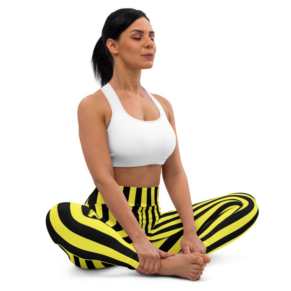 Yellow and Black Stripes Pirate Witch Goth Costume Striped Yoga Leggings - Image 4