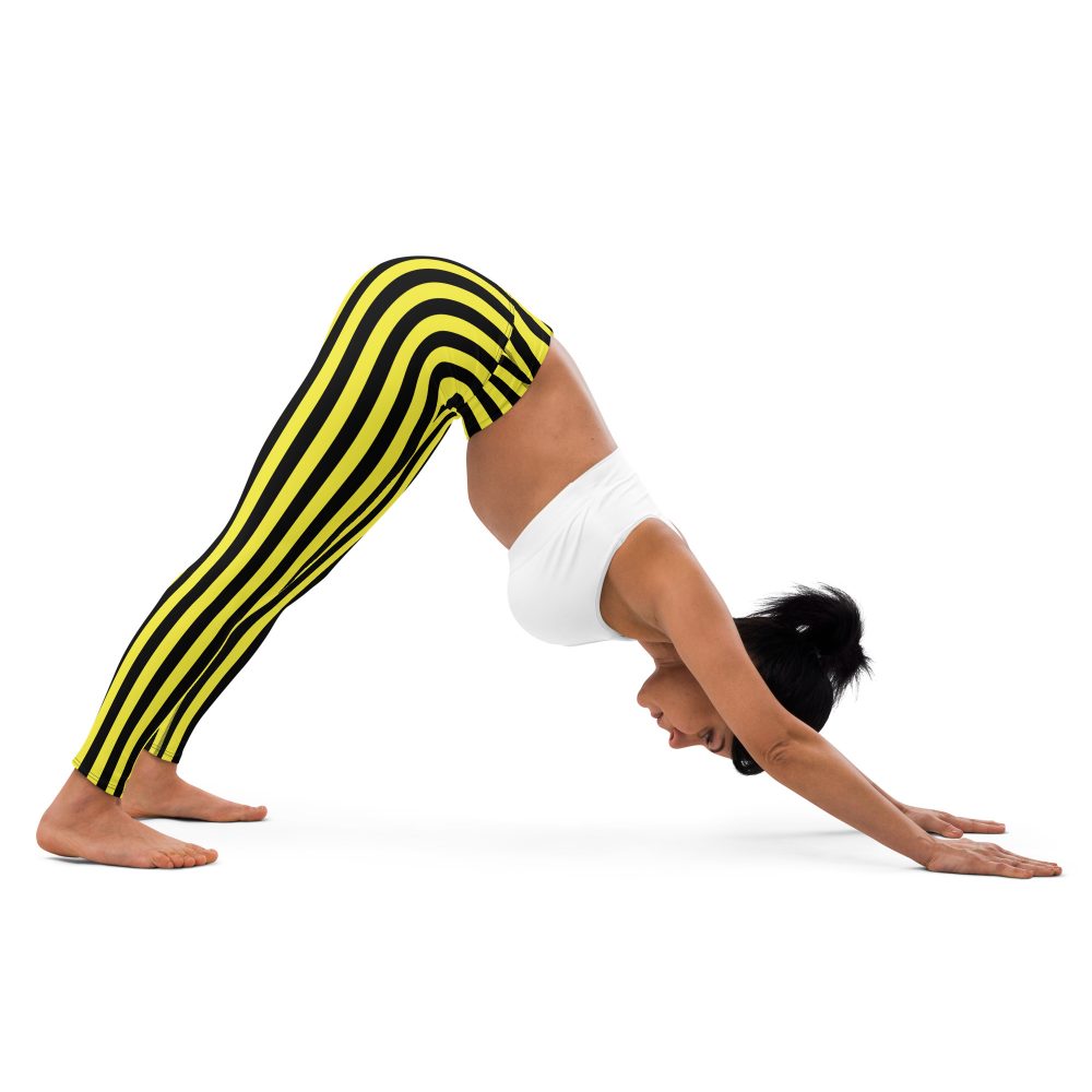 Yellow and Black Stripes Pirate Witch Goth Costume Striped Yoga Leggings - Image 5