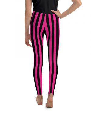 Pink Magenta and Black Stripes Pirate Witch Goth Costume Striped Youth Leggings