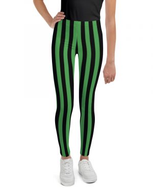 Green and Black Stripes Halloween Witch Pirate Costume Striped Youth Leggings