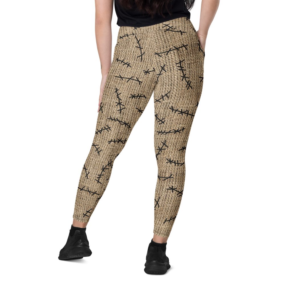 Oogie Boogie Halloween Christmas Costume Burlap Print Crossover leggings with pockets - Image 5