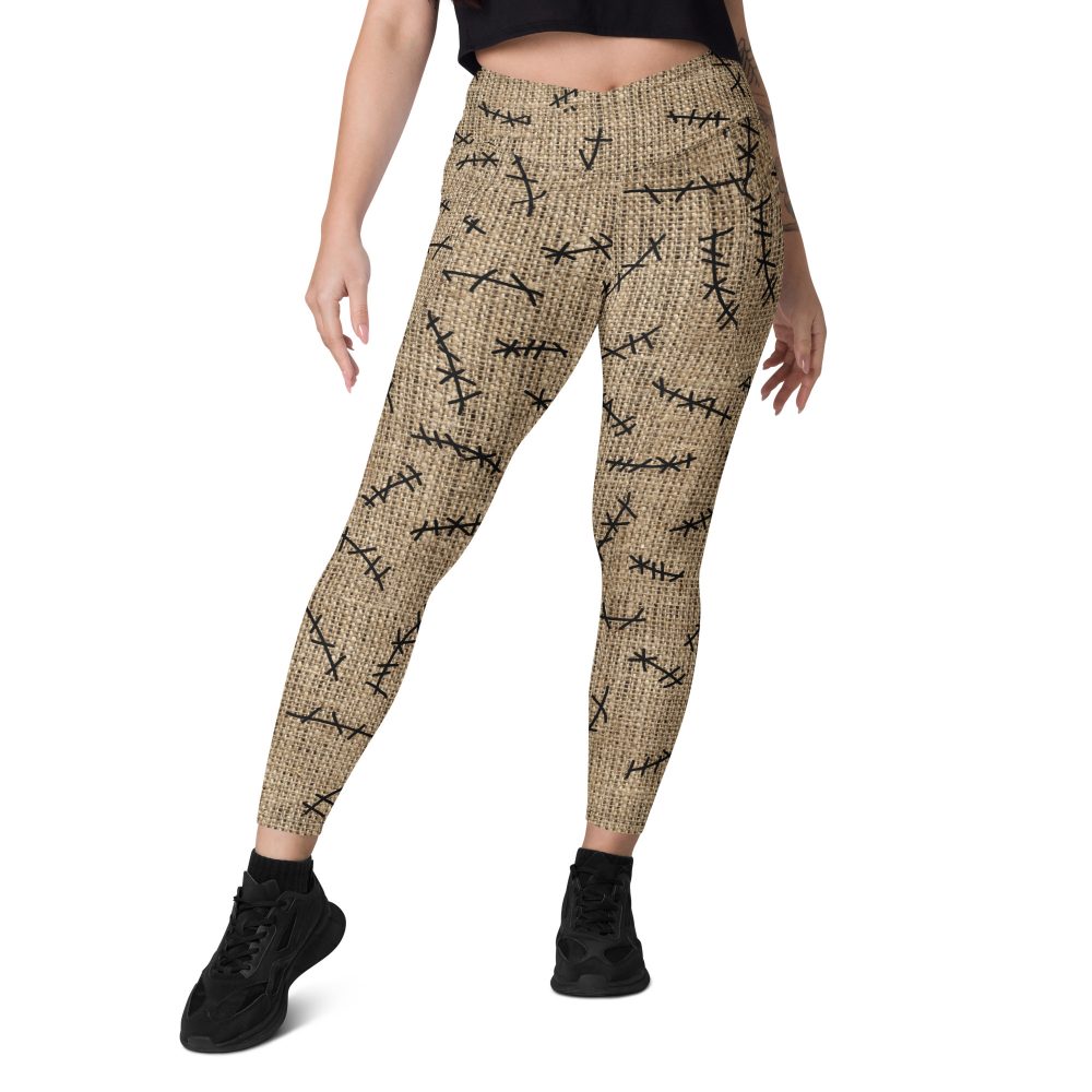 Oogie Boogie Halloween Christmas Costume Burlap Print Crossover leggings with pockets - Image 4