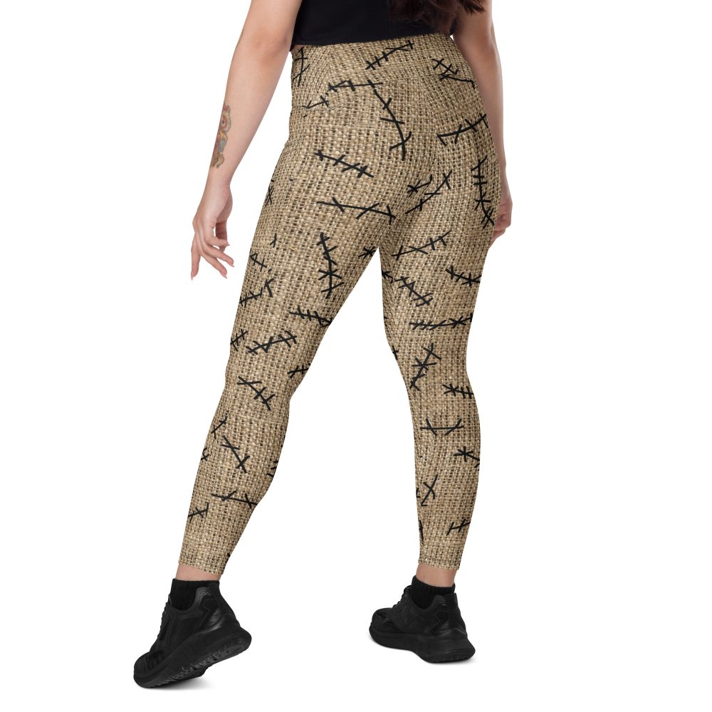 Oogie Boogie Halloween Christmas Costume Burlap Print Crossover leggings with pockets - Image 3