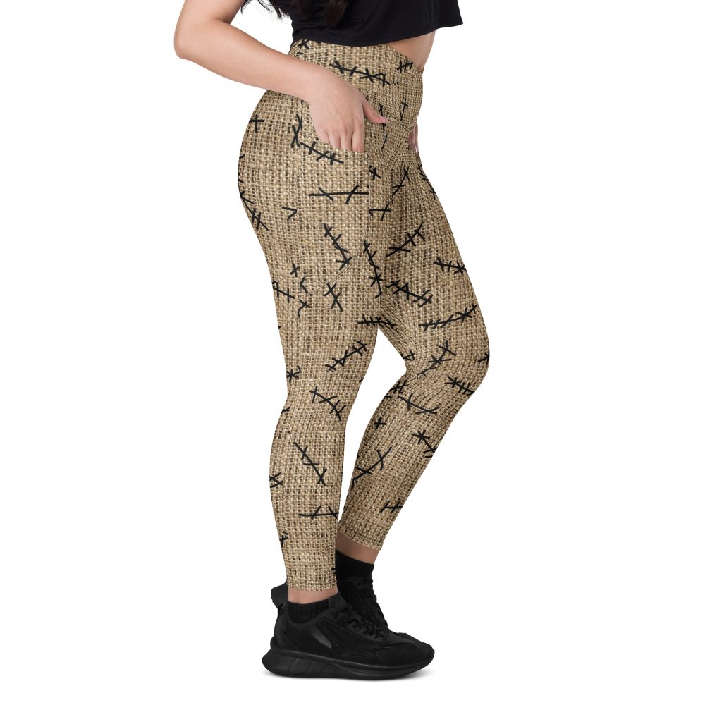 Oogie Boogie Halloween Christmas Costume Burlap Print Crossover leggings with pockets - Image 2