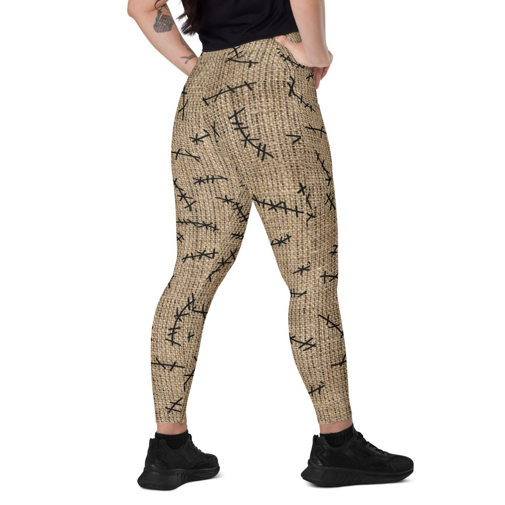 Oogie Boogie Halloween Christmas Costume Burlap Print Crossover leggings with pockets