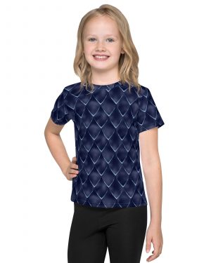 Dragon Cosplay Costume Navy Blue Scales Kids crew neck t-shirt