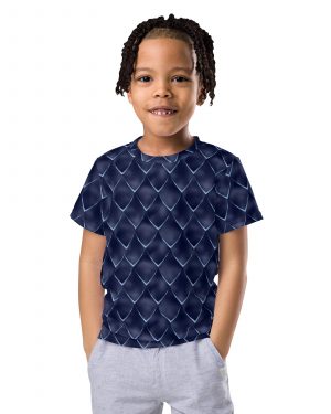 Dragon Cosplay Costume Navy Blue Scales Kids crew neck t-shirt