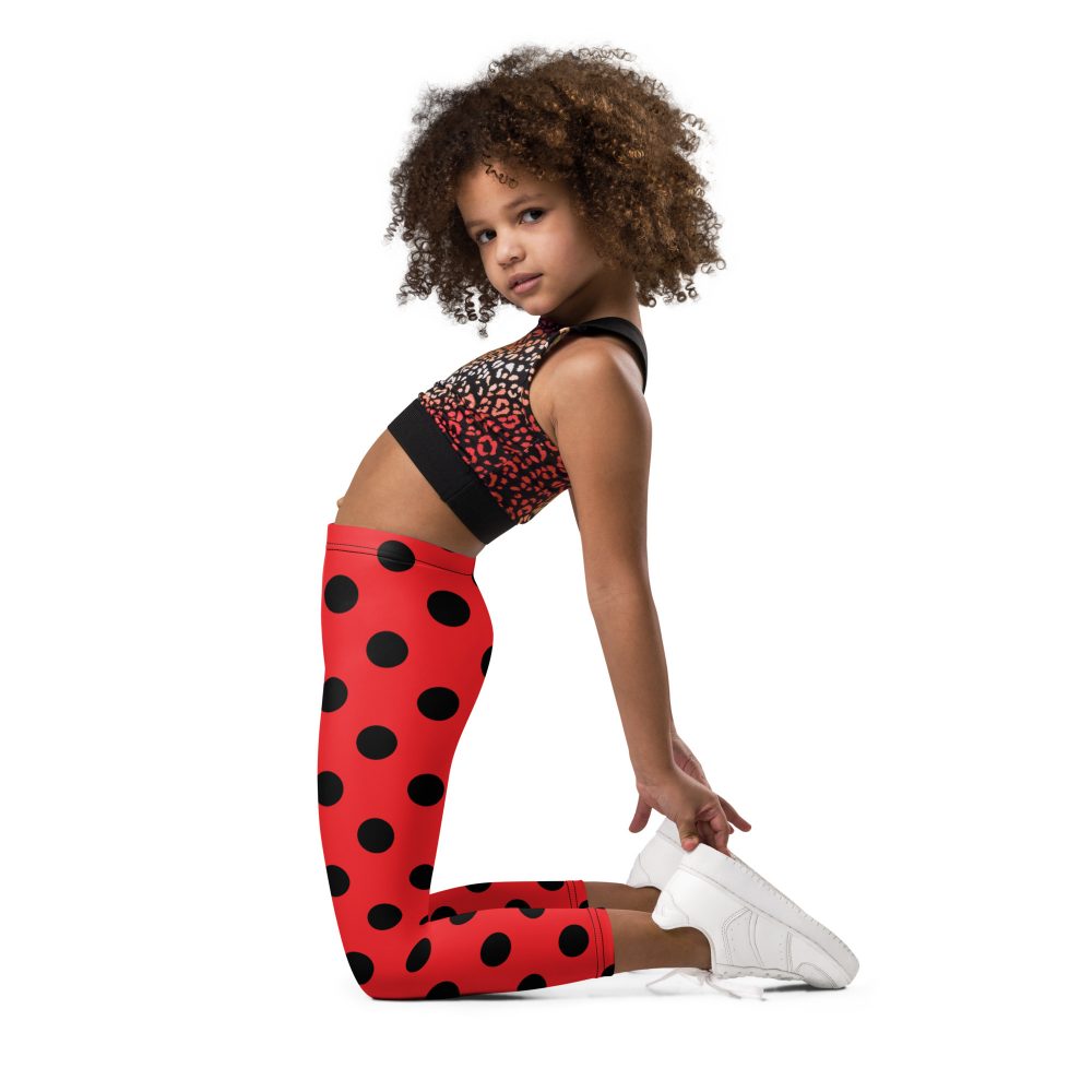 Ladybug Costume Red and Black Polka dot Kid's Leggings - Image 4