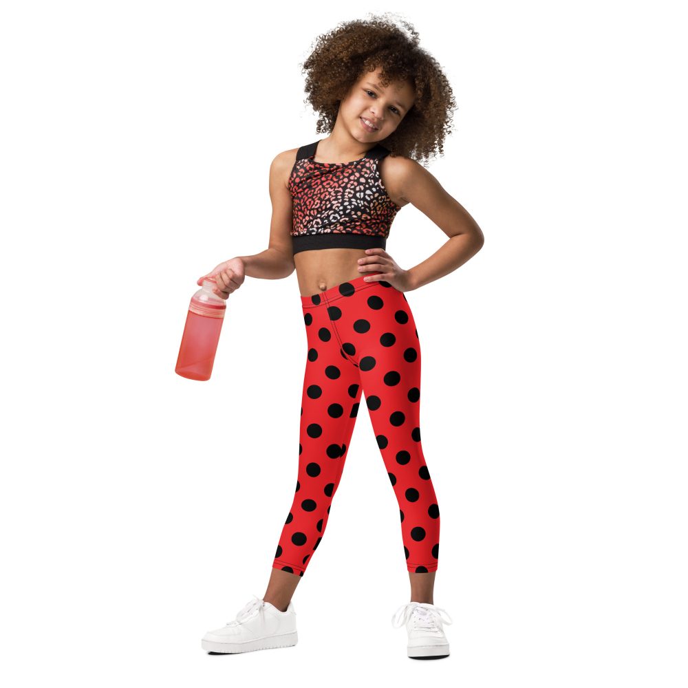 Ladybug Costume Red and Black Polka dot Kid's Leggings - Image 3