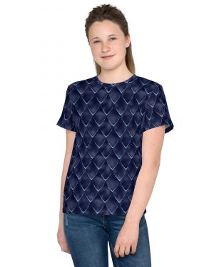 Dragon Cosplay Costume Navy Blue Scales Youth crew neck t-shirt