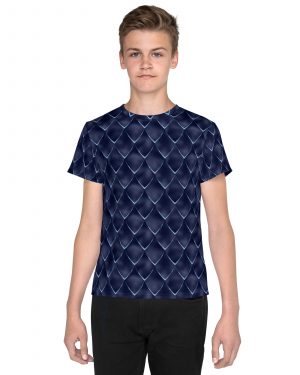 Dragon Cosplay Costume Navy Blue Scales Youth crew neck t-shirt