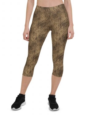 Brown Fur Print Bear Dog Cat Costume Capri Leggings