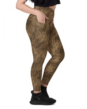 Brown Fur Print Bear Dog Cat Costume Crossover leggings with pockets