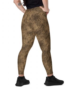 Brown Fur Print Bear Dog Cat Costume Crossover leggings with pockets