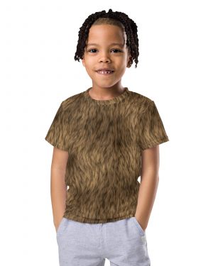 Brown Fur Print Bear Dog Cat Costume Kids crew neck t-shirt