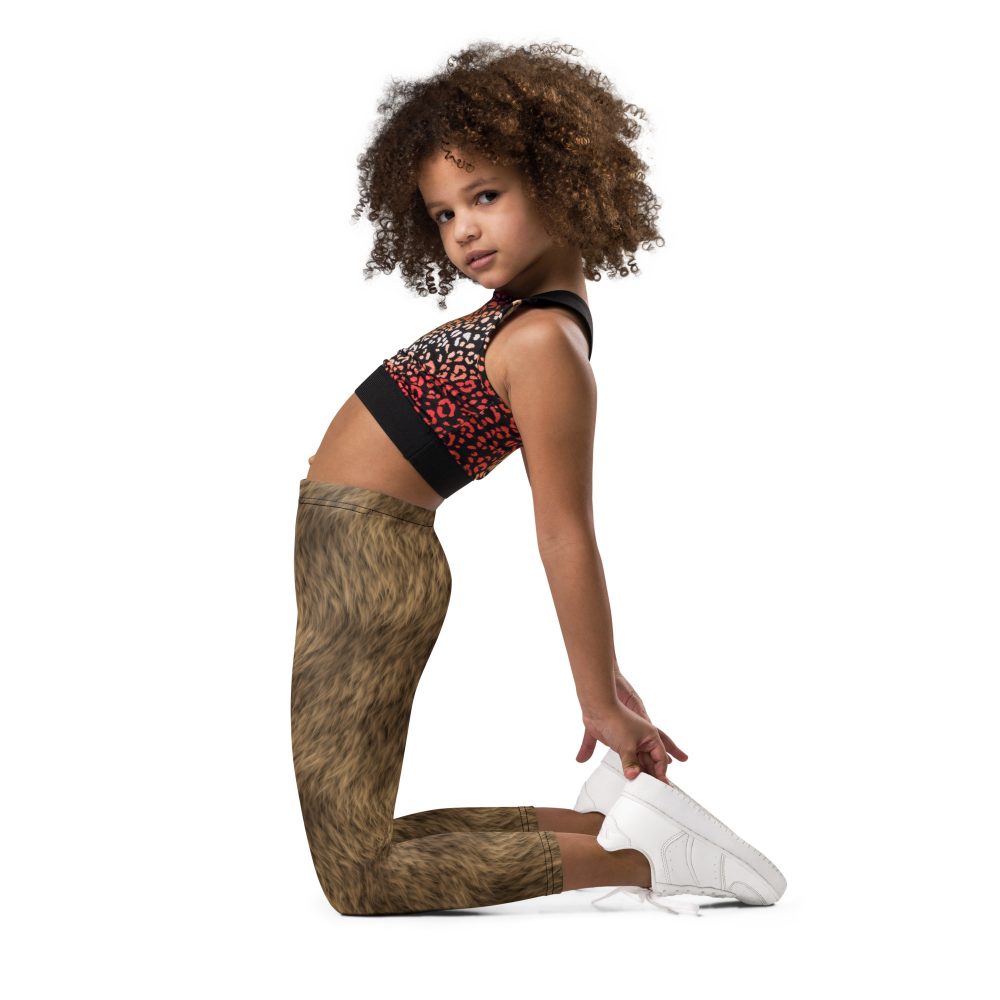 Brown Fur Print Bear Dog Cat Costume Kid's Leggings - Image 4