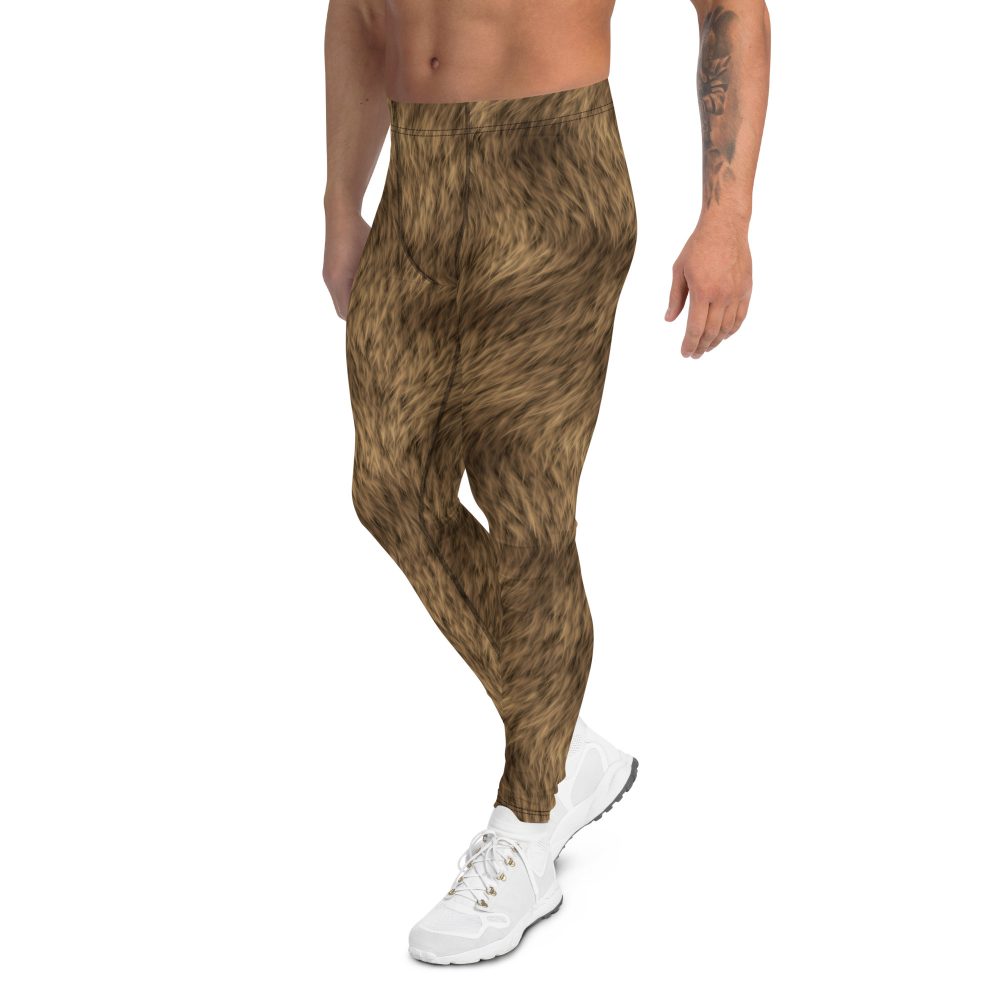 Brown Fur Print Bear Dog Cat Costume Men's Leggings - Image 4