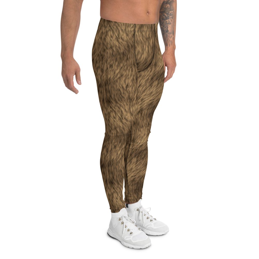 Brown Fur Print Bear Dog Cat Costume Men's Leggings - Image 3