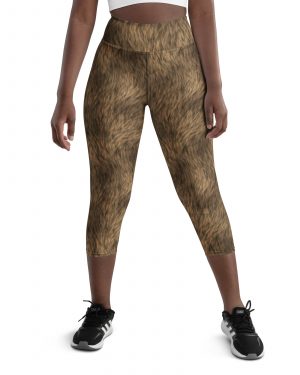 Brown Fur Print Bear Dog Cat Costume Yoga Capri Leggings