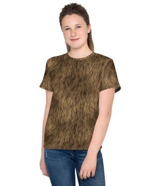 Brown Fur Print Bear Dog Cat Costume Youth crew neck t-shirt