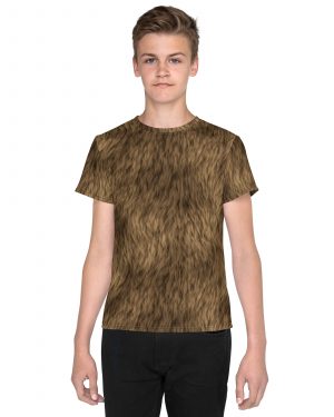 Brown Fur Print Bear Dog Cat Costume Youth crew neck t-shirt