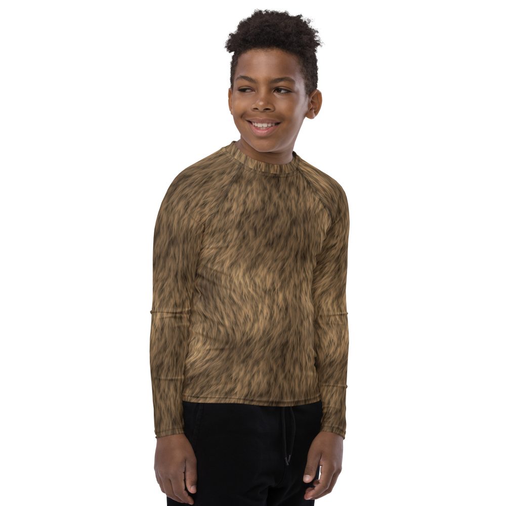 Brown Fur Print Bear Dog Cat Costume Youth Rash Guard - Image 4