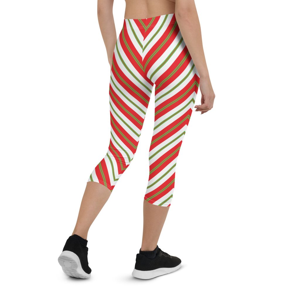 Christmas Festive Striped Red Green Capri Leggings - Image 2