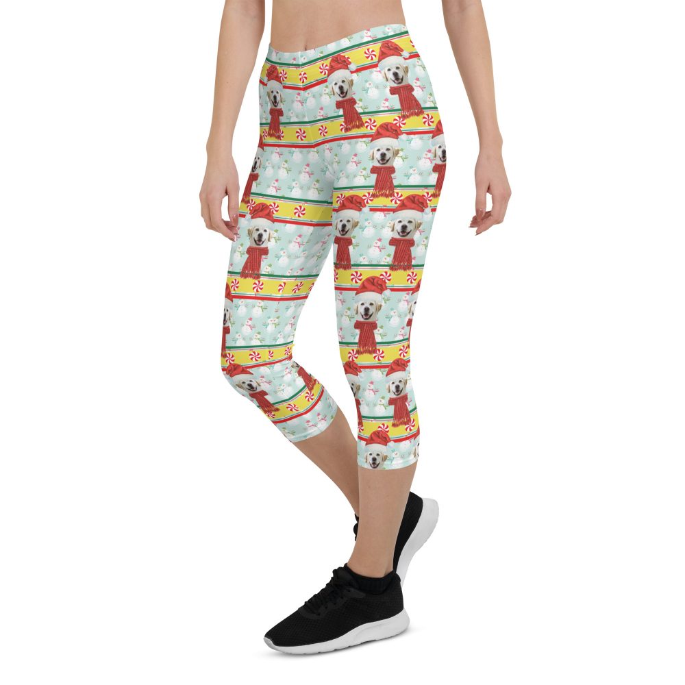 Custom Pet Photo Snowman Ugly Christmas Capri Leggings - Image 7