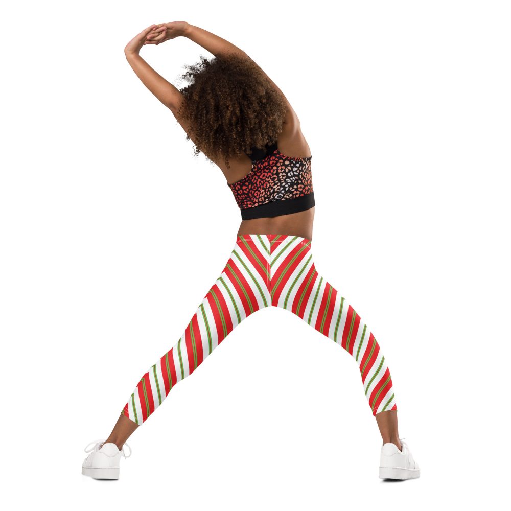 Christmas Festive Striped Red Green Kid's Leggings - Image 2