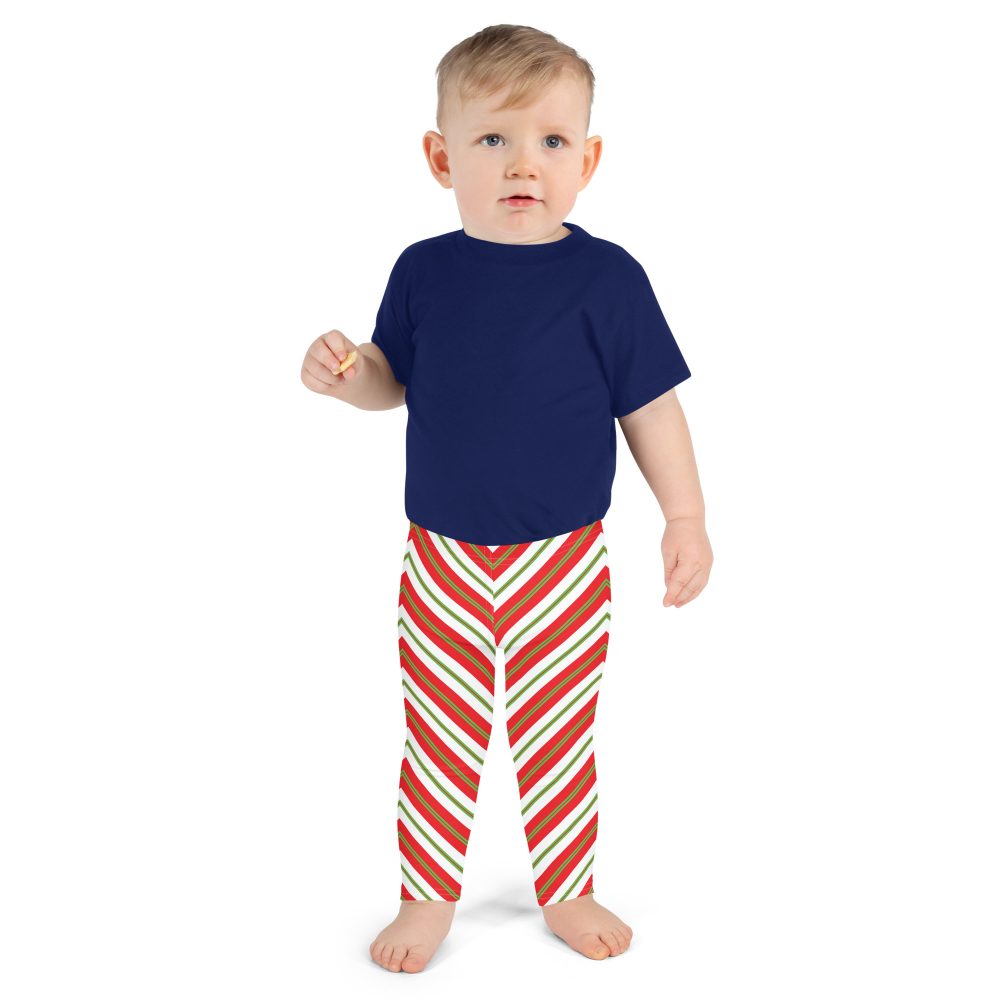 Christmas Festive Striped Red Green Kid's Leggings - Image 5