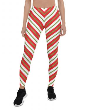 Christmas Festive Striped Red Green Leggings