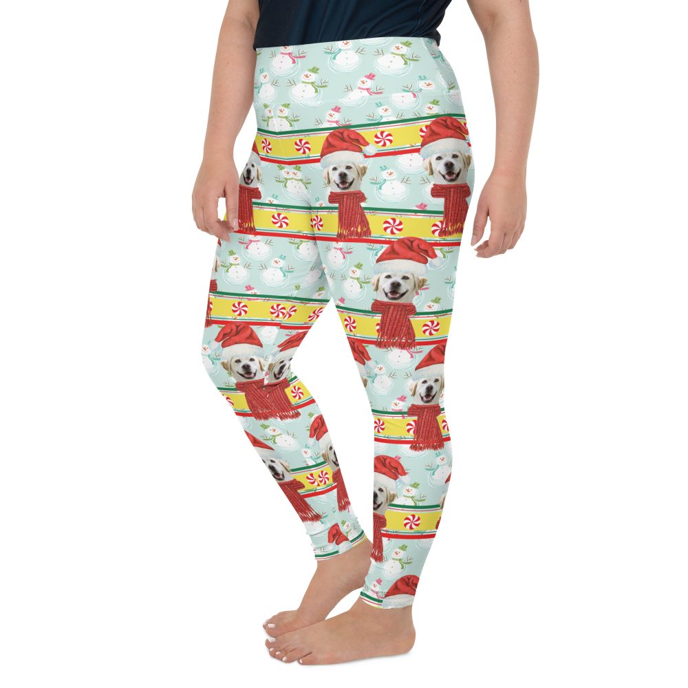 Custom Pet Photo Snowman Ugly Christmas Plus Size Leggings - Image 4