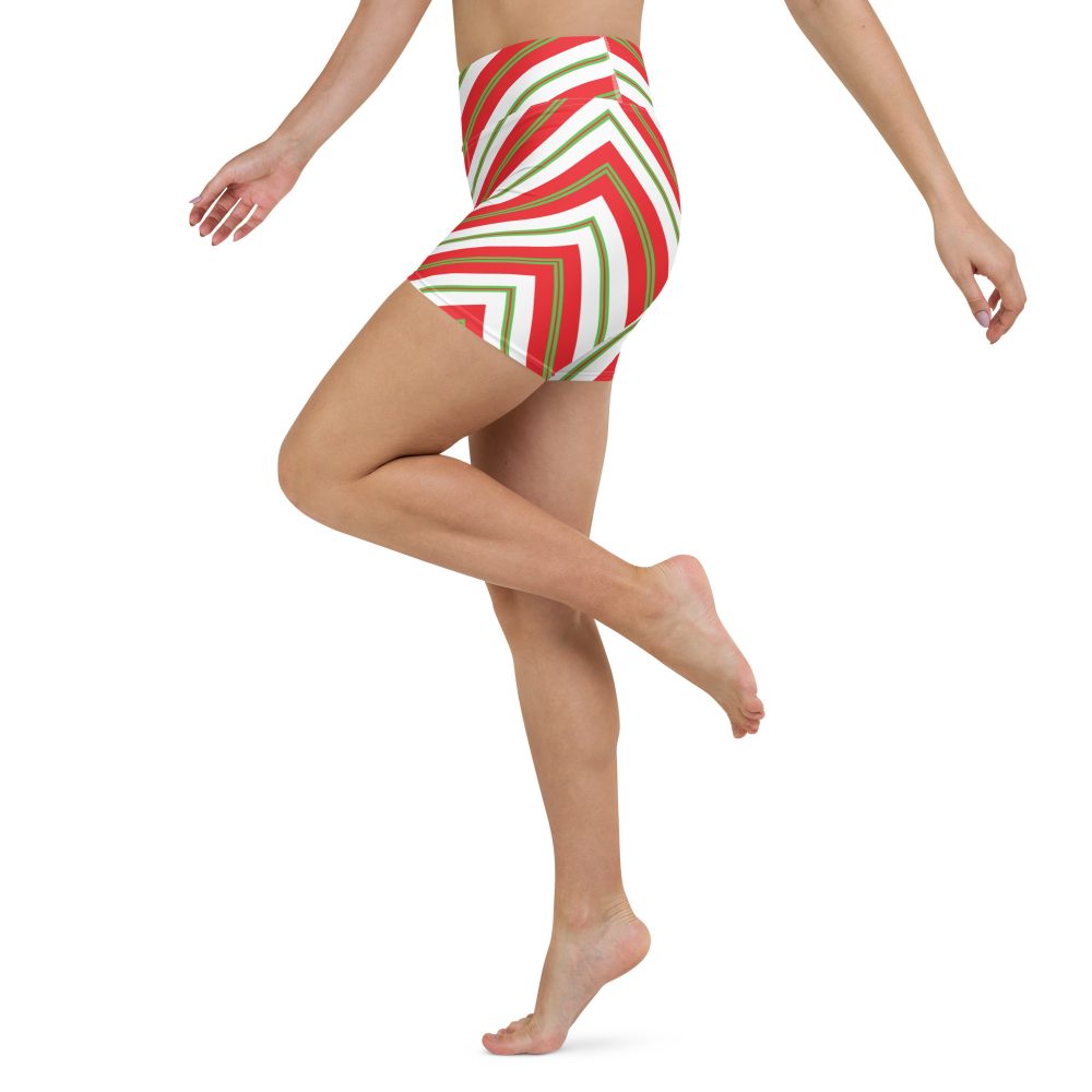 Christmas Festive Striped Red Green Yoga Shorts - Image 4