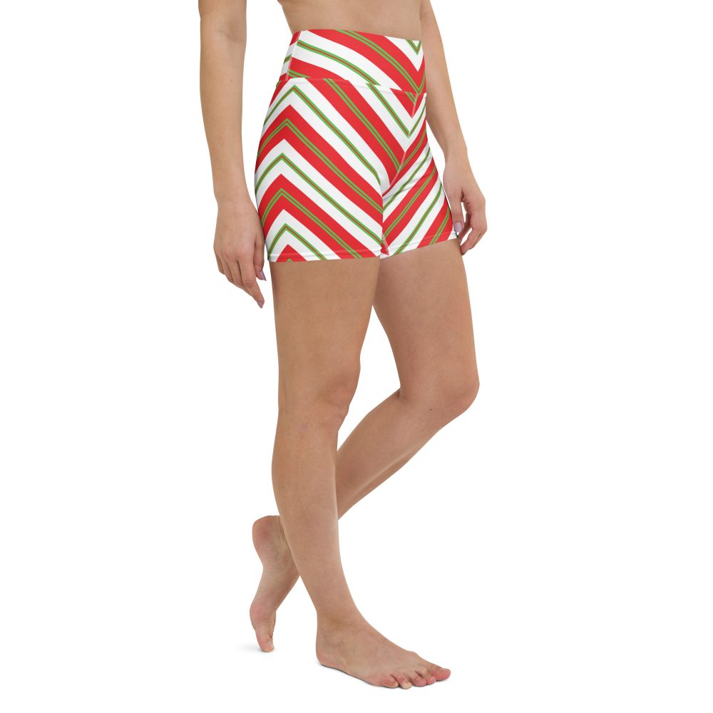 Christmas Festive Striped Red Green Yoga Shorts - Image 7