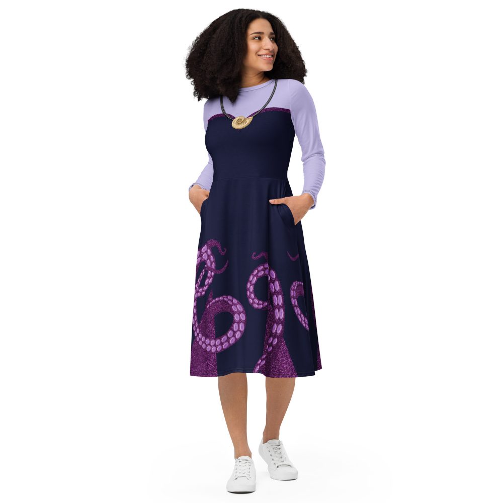 Ursula Costume Sea Witch Octopus Villain Long Sleeve Midi Dress - Image 5