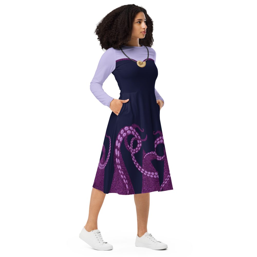 Ursula Costume Sea Witch Octopus Villain Long Sleeve Midi Dress - Image 9