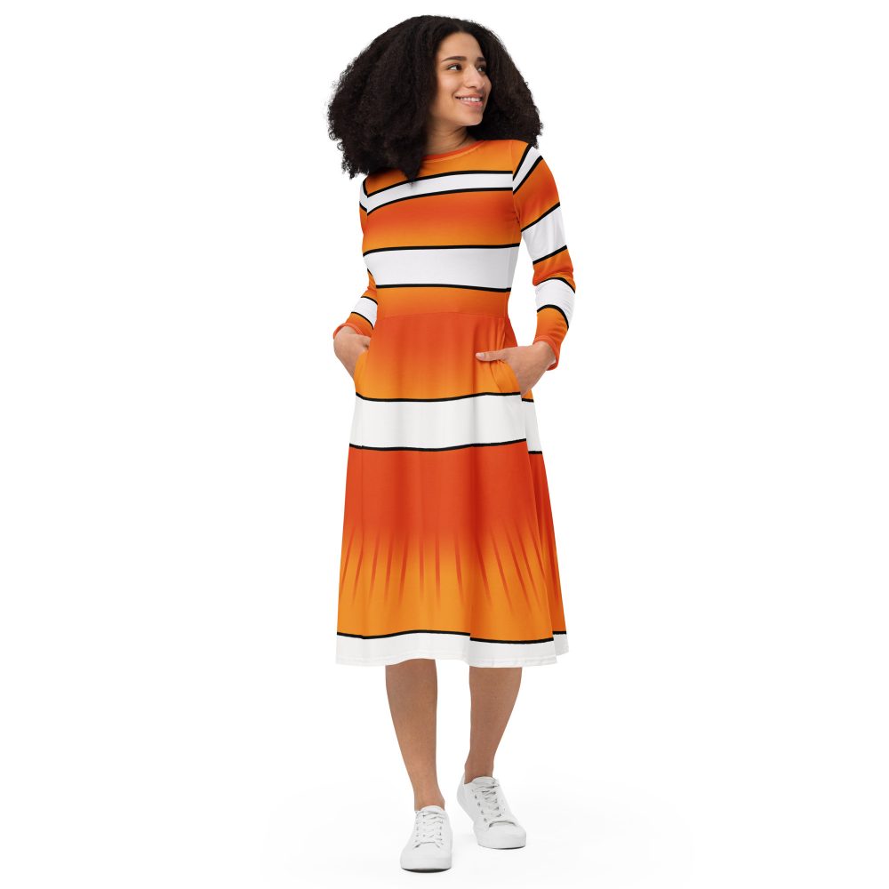 Clownfish Nemo Costume Halloween Cosplay Long Sleeve Midi Dress