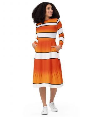 Clownfish Nemo Costume Halloween Cosplay Long Sleeve Midi Dress